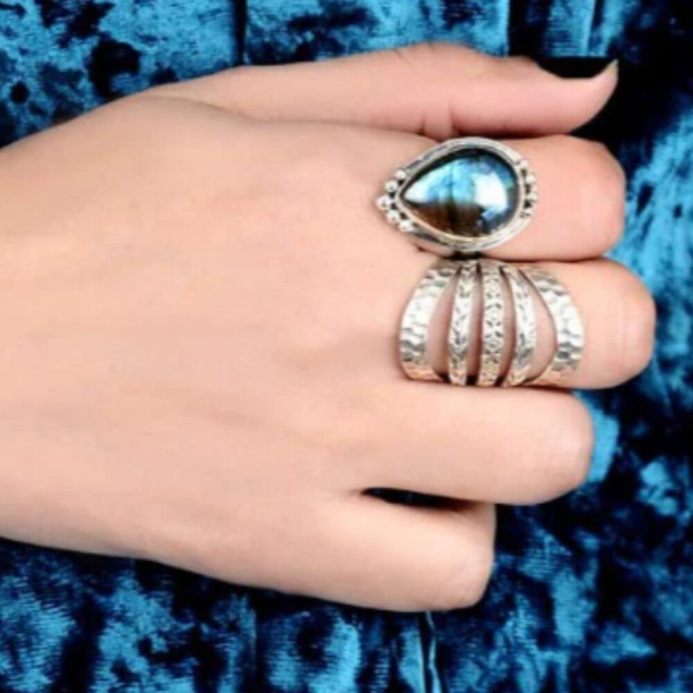Boho-Magic - Teardrop Labradorite Ring Sterling S… - image 2
